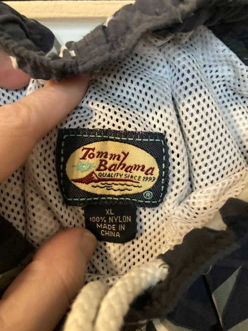 Vintage Tommy Bahama Men's Dark Blue Palm Leaf Print Swim Trunks - Size XXL